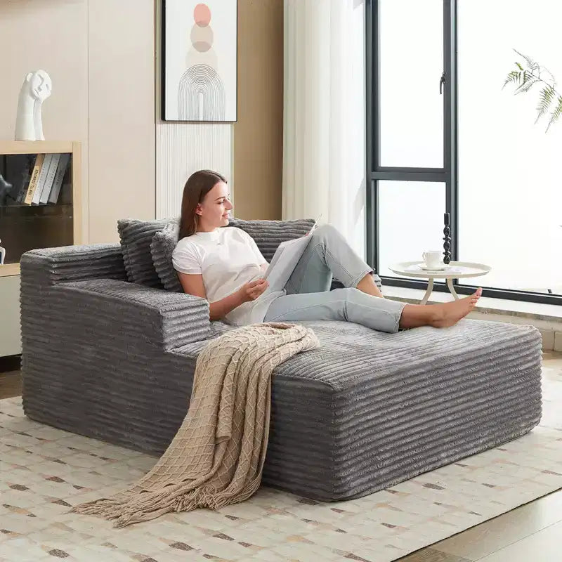 67x50x29 Inches Wide Corduroy Chaise Lounge Chair, Oversized Boneless Sofa Bed with Deep Seat, Cloud Sleeper Couch for Living Room/Bedroom