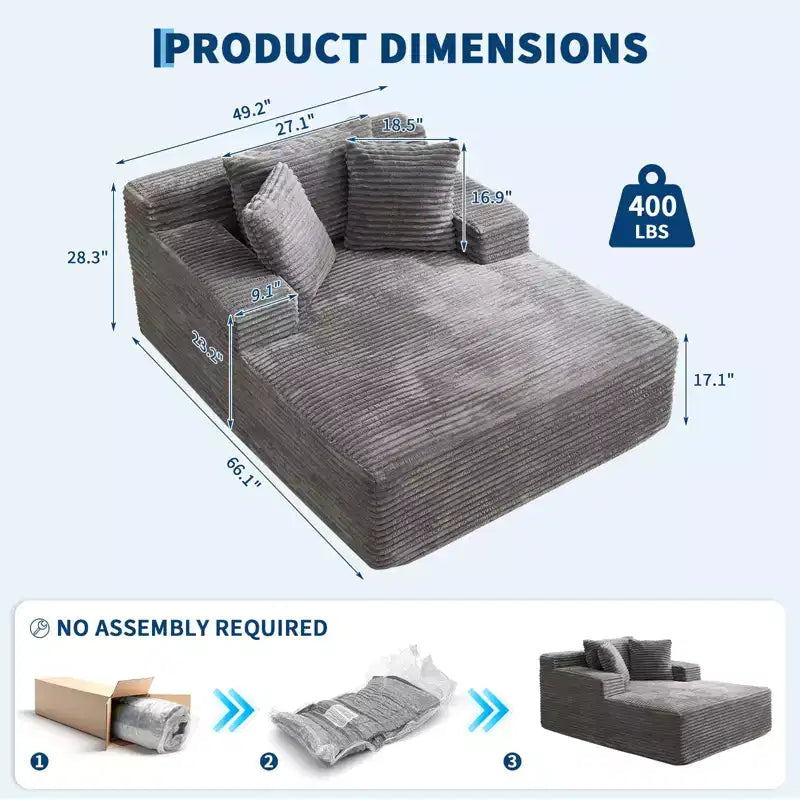 67x50x29 Inches Wide Corduroy Chaise Lounge Chair, Oversized Boneless Sofa Bed with Deep Seat, Cloud Sleeper Couch for Living Room/Bedroom