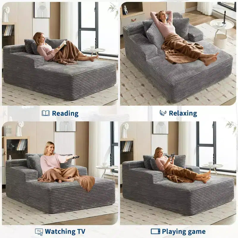 67x50x29 Inches Wide Corduroy Chaise Lounge Chair, Oversized Boneless Sofa Bed with Deep Seat, Cloud Sleeper Couch for Living Room/Bedroom
