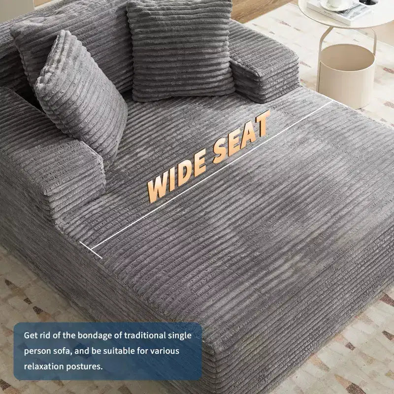 67x50x29 Inches Wide Corduroy Chaise Lounge Chair, Oversized Boneless Sofa Bed with Deep Seat, Cloud Sleeper Couch for Living Room/Bedroom