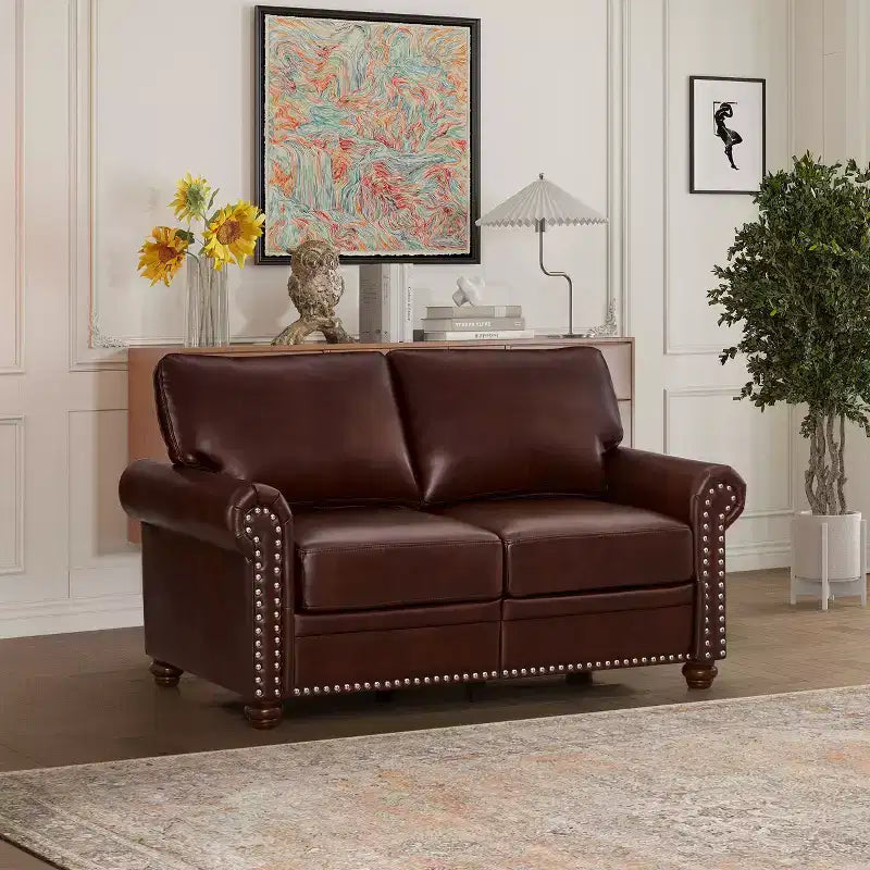 TUYOHW 59.45 Inch Faux Leather Storage Loveseat Sofa,2-Seat Upholstered Sofa for Living Room,Small Space,Office,Apartment,Burgundy