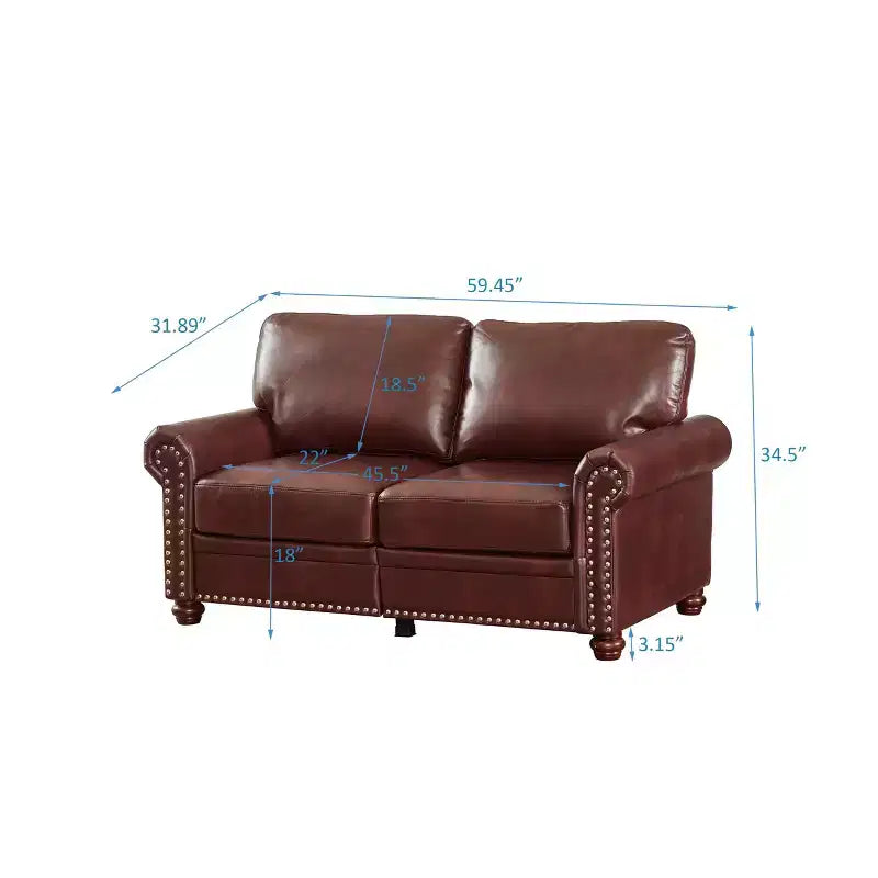 TUYOHW 59.45 Inch Faux Leather Storage Loveseat Sofa,2-Seat Upholstered Sofa for Living Room,Small Space,Office,Apartment,Burgundy