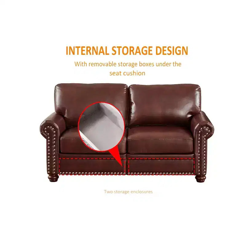 TUYOHW 59.45 Inch Faux Leather Storage Loveseat Sofa,2-Seat Upholstered Sofa for Living Room,Small Space,Office,Apartment,Burgundy
