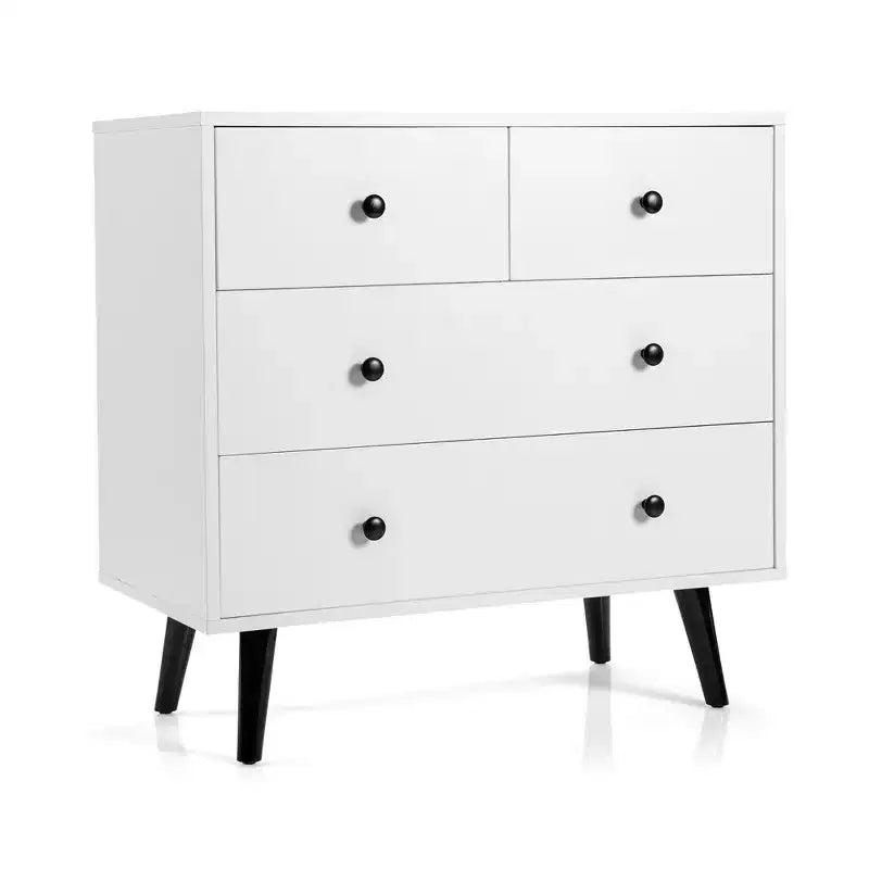 Costway 4 Drawers Dresser Chest of Drawers Free Standing Sideboard Cabinet White